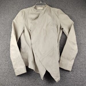 Illia Womens Beige Leather Drape Front Asymmetrical Jacket Sz 6 Womens